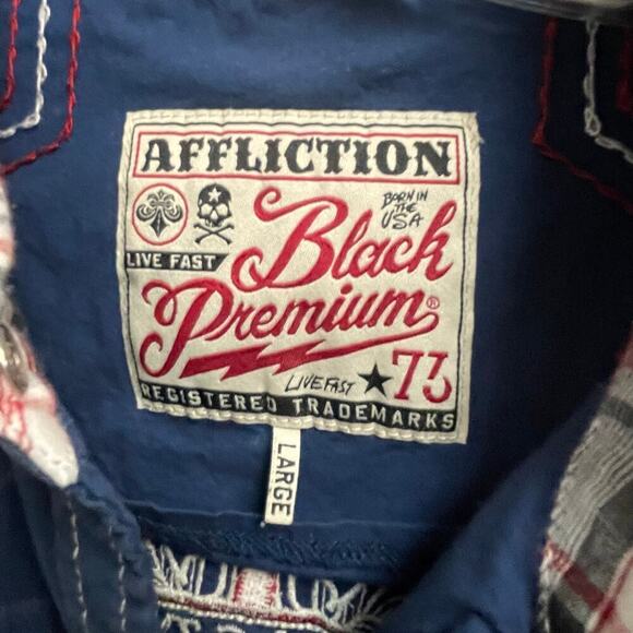 Affliction Black Premium Size Large Crystal Snap Embroidered Cross Shirt - Picture 9 of 9